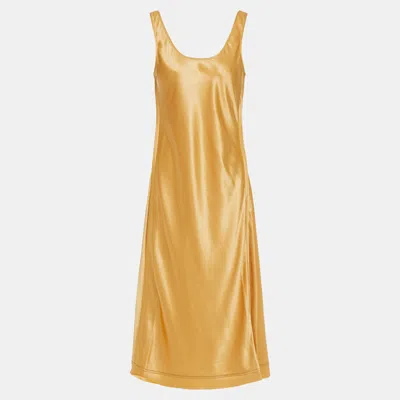 Pre-owned Acne Studios Gold Satin Sleeveless Midi Dress S (eu 34)