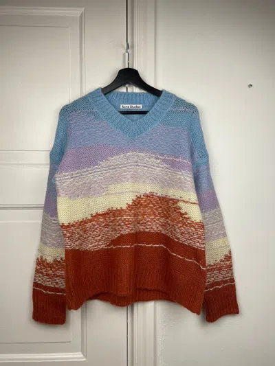 Pre-owned Acne Studios Grail  Gradient Red/blue Knit Sweater Waves In Multicolor