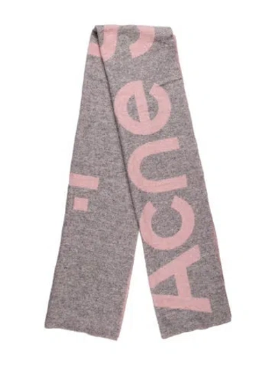 Pre-owned Acne Studios Graphic Logo Wool Scarf In Grey/pink
