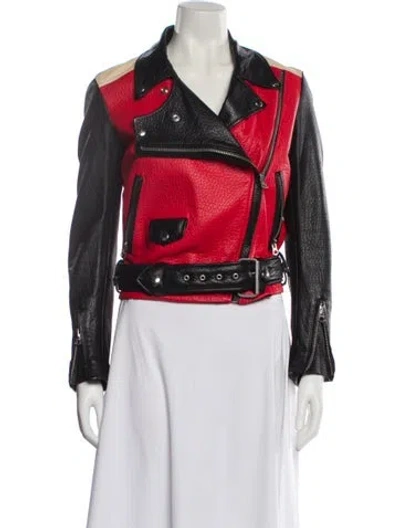 Pre-owned Acne Studios Graphic Print Biker Jacket In Red
