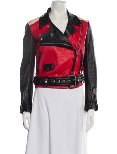 Pre-owned Acne Studios Graphic Print Biker Jacket In Red