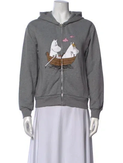 Pre-owned Acne Studios Graphic Print Crew Neck Hoodie In Grey