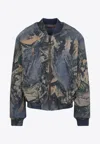 Acne Studios Graphic Print Denim Bomber Jacket In Multicolor