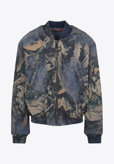 ACNE STUDIOS GRAPHIC PRINT DENIM BOMBER JACKET