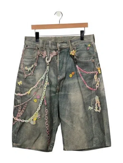 Pre-owned Acne Studios Graphic Print Denim Shorts In Blue