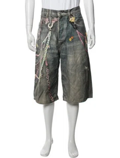 Pre-owned Acne Studios Graphic Print Denim Shorts In Green