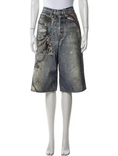 Pre-owned Acne Studios Graphic Print Knee-length Shorts In Blue