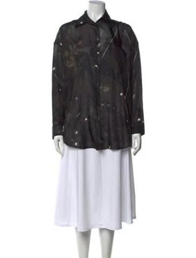 Pre-owned Acne Studios Graphic Print Long Sleeve Button-up Top In Gray