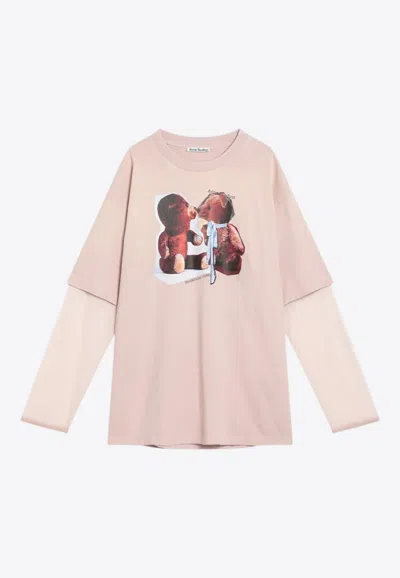 Acne Studios Graphic Print Long-sleeved Layered T-shirt In Red