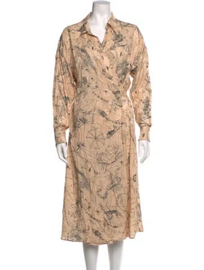Pre-owned Acne Studios Graphic Print Midi Length Dress In Neutrals