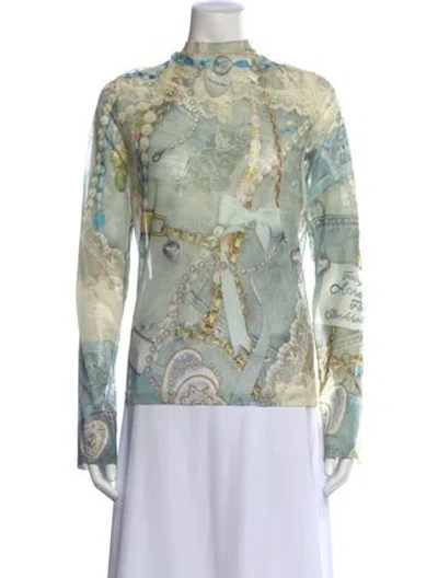 Pre-owned Acne Studios Graphic Print Mock Neck Top In Green
