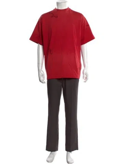 Pre-owned Acne Studios Graphic Print Mock Neck T-shirt In Red