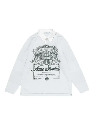 Acne Studios Graphic-print Polo Shirt In Gray