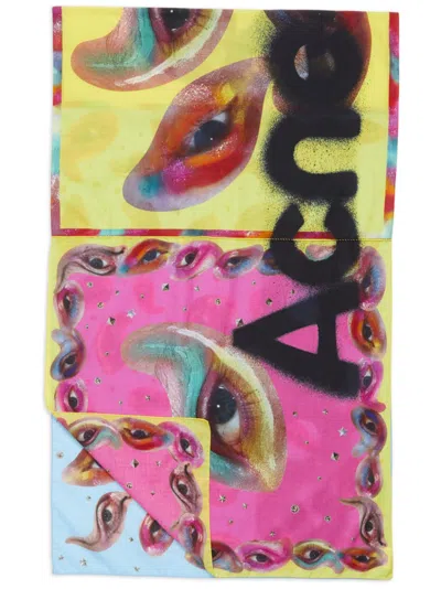 Acne Studios Graphic-print Scarf In Blue