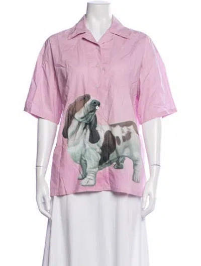 Pre-owned Acne Studios Graphic Print Short Sleeve Button-up Top In Pink