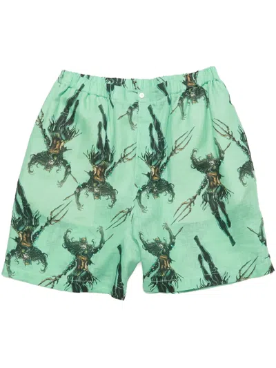 Acne Studios Graphic-print Shorts In Green