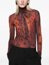 Acne Studios Edenise Teddy Print Long Sleeve Mesh Top In Brown
