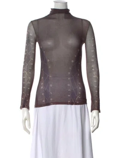 Pre-owned Acne Studios Graphic Print Turtleneck Top In Brown