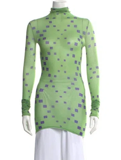Pre-owned Acne Studios Graphic Print Turtleneck Top In Green