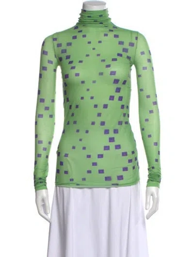 Pre-owned Acne Studios Graphic Print Turtleneck Top In Green