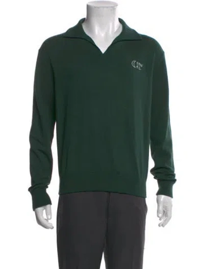 Pre-owned Acne Studios Graphic Print V-neck Polo Sweater In Green