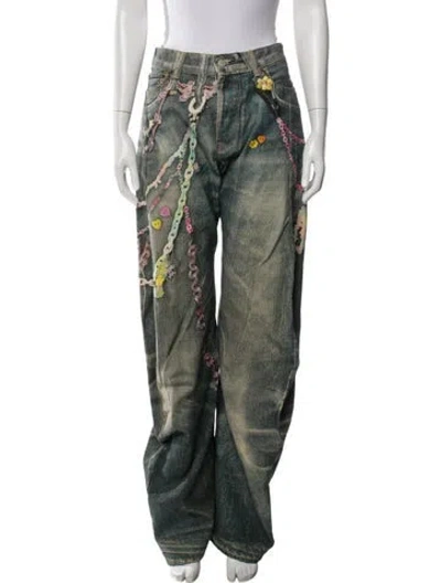 Pre-owned Acne Studios Graphic Print Wide Leg Pants In Green