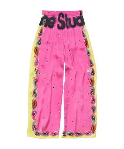 Acne Studios Graphic-print Wide-leg Trousers In Pink