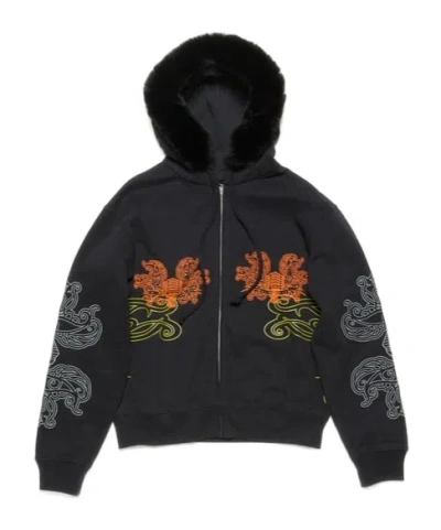 Acne Studios Graphic Printed Zip-up Hoodie In Black