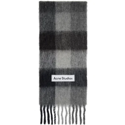 Acne Studios Gray & Black Check Wool Scarf In Duc Dark Black/grey/