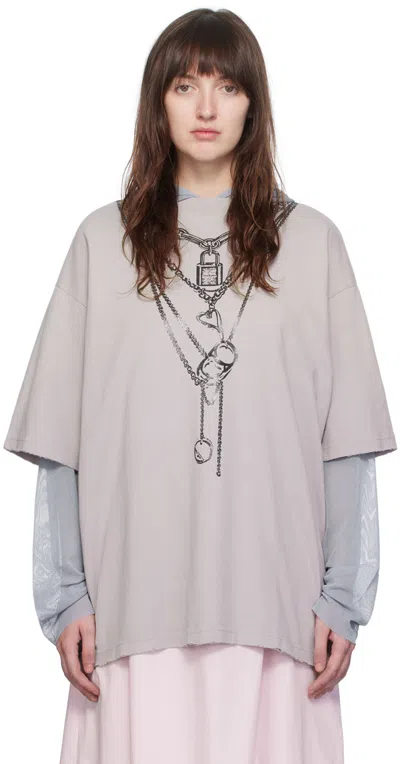 Acne Studios Gray & Blue Hooded Long Sleeve T-shirt In Bg2 Warm Grey