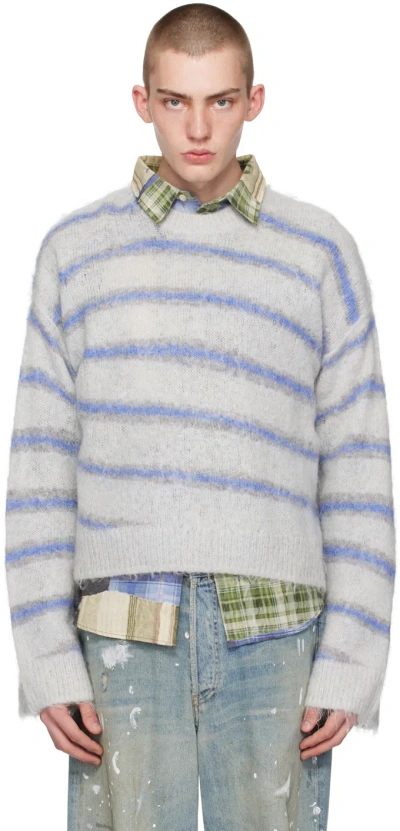 Acne Studios Gray & Blue Stripes Sweater In Dlq Light Grey/sweet