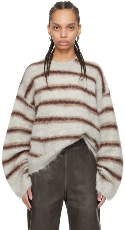Acne Studios グレー＆バーガンディ ボーダー セーター In Dlr Grey 