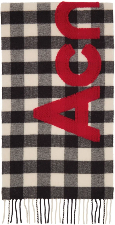 Acne Studios Gray & Off-white Check Logo Scarf In Dj3 Carbon Grey/red