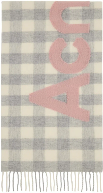 Acne Studios Logo Detailed Checkered Scarf In Grey