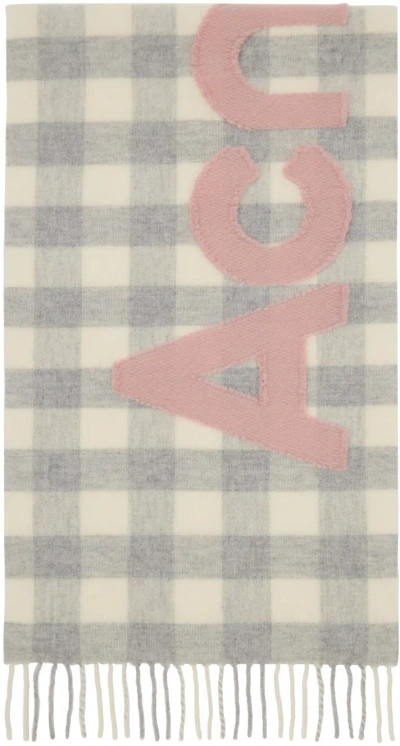 Acne Studios Logo Detailed Checkered Scarf In Ans Grey/pink