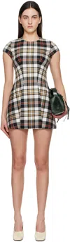 Acne Studios Gray & White Check Minidress In Bph Multi Brown