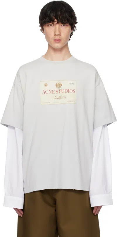 Acne Studios Gray & White Layered Print T-shirt In Aab Light Grey