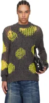 Acne Studios Gray & Yellow Embroidered Mohair Sweater In Amy Grey/yellow