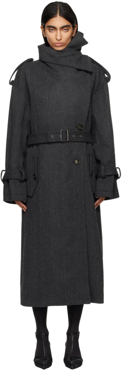 Acne Studios Gray Belted Coat In Ama Grey/black