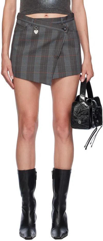 Acne Studios Gray Check Miniskirt In 990 Grey Melange