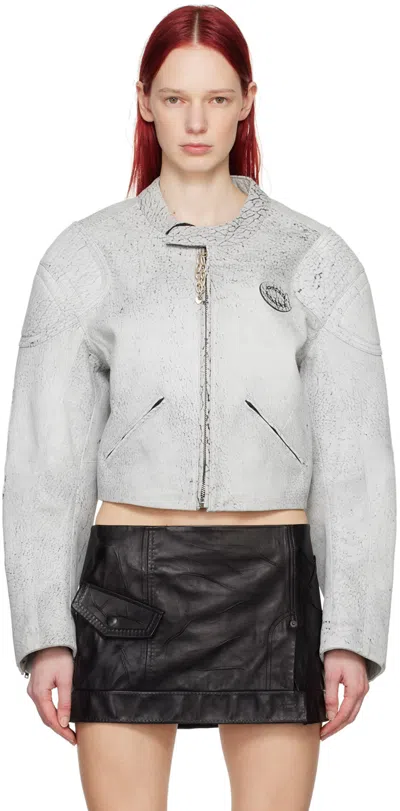 Acne Studios Gray Cracked Leather Jacket In Ama Grey/black