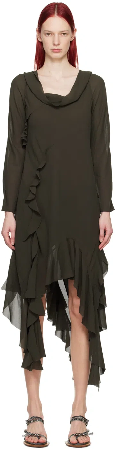 Acne Studios Grey Drape Midi Dress In Aa2 Anthracite Grey