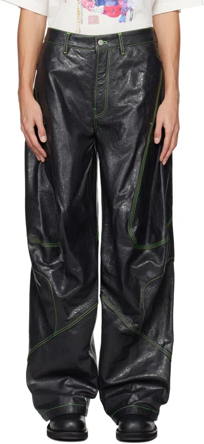 Acne Studios Gray Embroidered Leather Pants In Aa2 Anthracite Grey