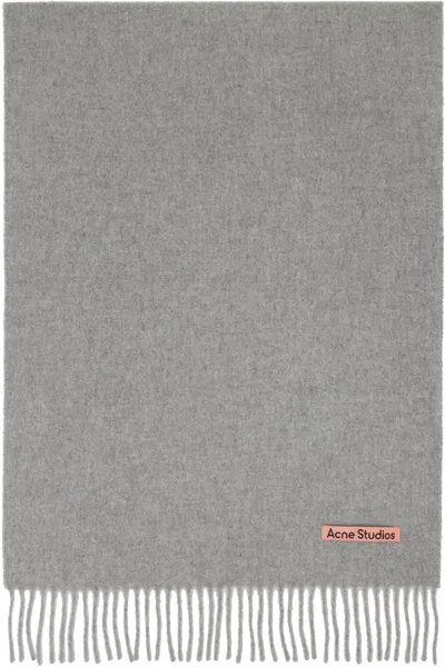 Acne Studios Gray Fringe Wool Narrow Scarf In X92 Light Grey Melan
