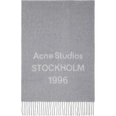 Acne Studios Gray Fringed Logo Scarf In 3i1 Light Grey Melan