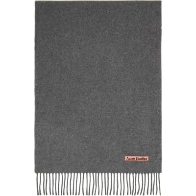 Acne Studios Gray Fringed Wool Scarf In 990 Grey Melange