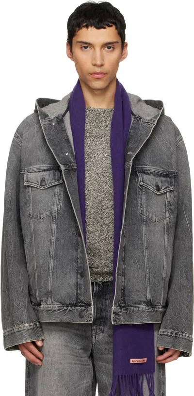 Acne Studios Gray Hooded Denim Jacket In Multi