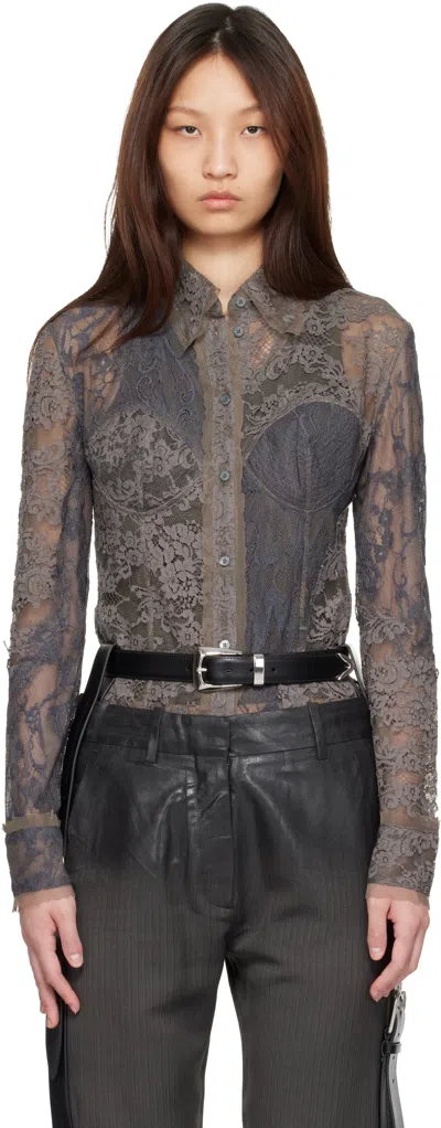 Acne Studios Gray Lace Corset Shirt In Blue