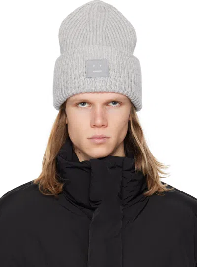 Acne Studios Gray Large Face Logo Beanie In X92 Light Grey Melan