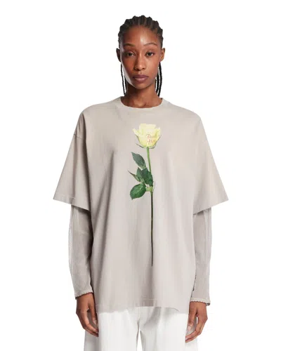 Acne Studios Women Cotton T-shirt With A Floral Print With A Contrasting Logo In Multi